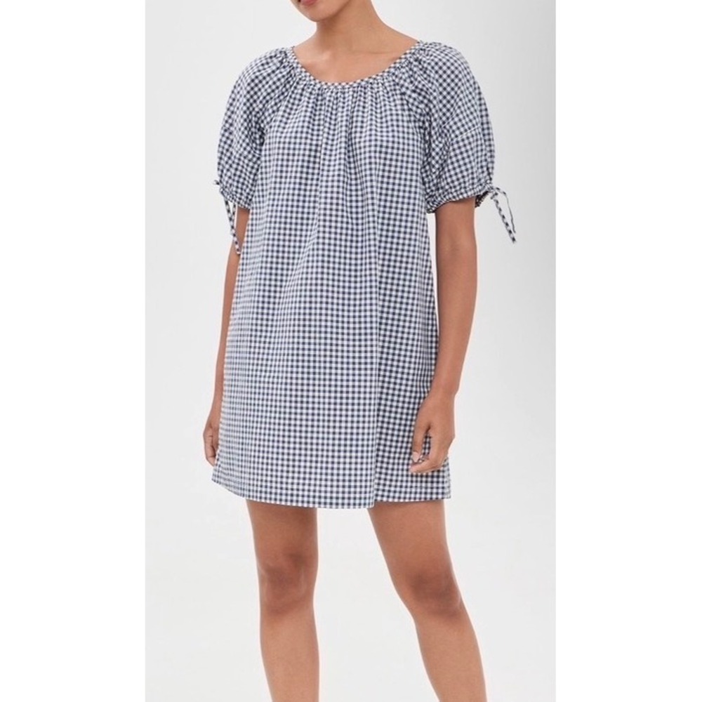 Marine Layer NWT Blue Gingham Pima Cotton Puff Sleeve Mini Dress Size M